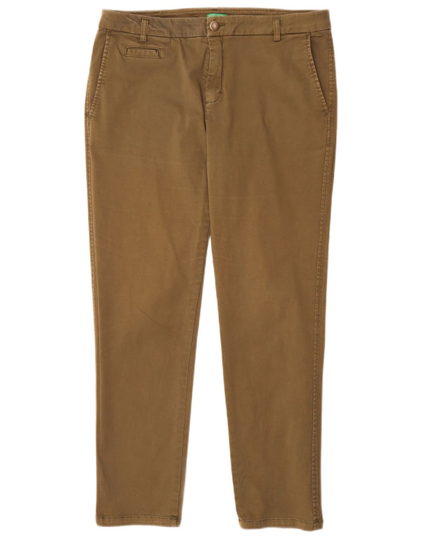 Pantaloni chino slim da donna Benetton UK 14 Large W34 L28 cotone kaki