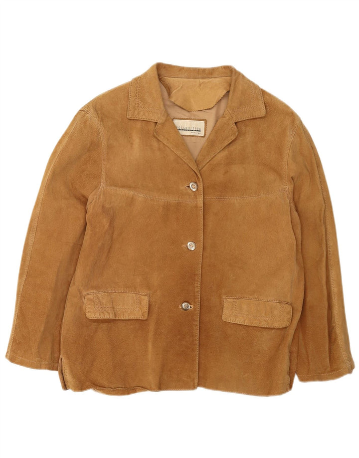 Giacca blazer in pelle scamosciata da donna a 3 bottoni Rossodisera UK 14 Beige medio