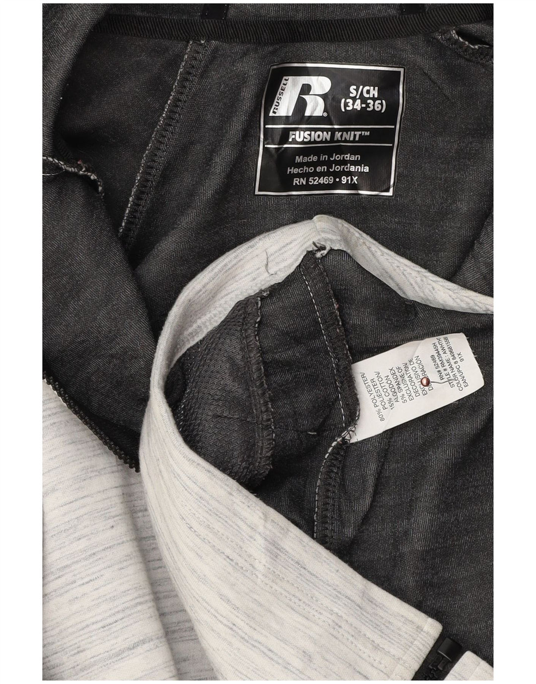 Maglione con cappuccio e zip da uomo Russell Athletic UK 34/36 piccolo grigio a righe