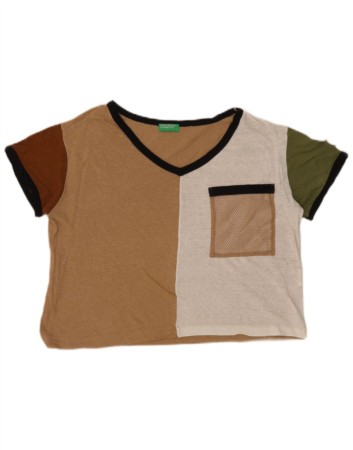 T-shirt corta oversize da donna BENETTON Top UK 6 XS Beige Colourblock