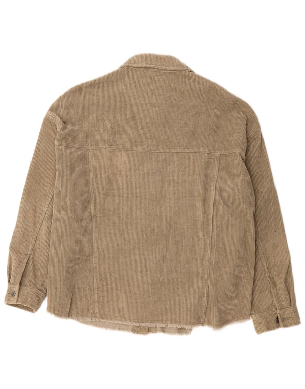 Zara Womens Oversized Corduroy Shirt UK 18 XL Khaki Cotton