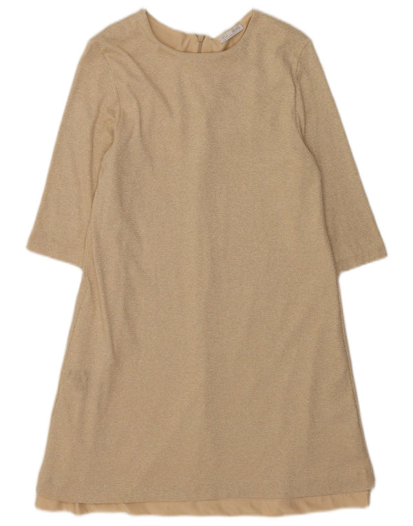 Abito a trapezio con maniche a 3/4 da donna Zara UK 12 Viscosa beige medio