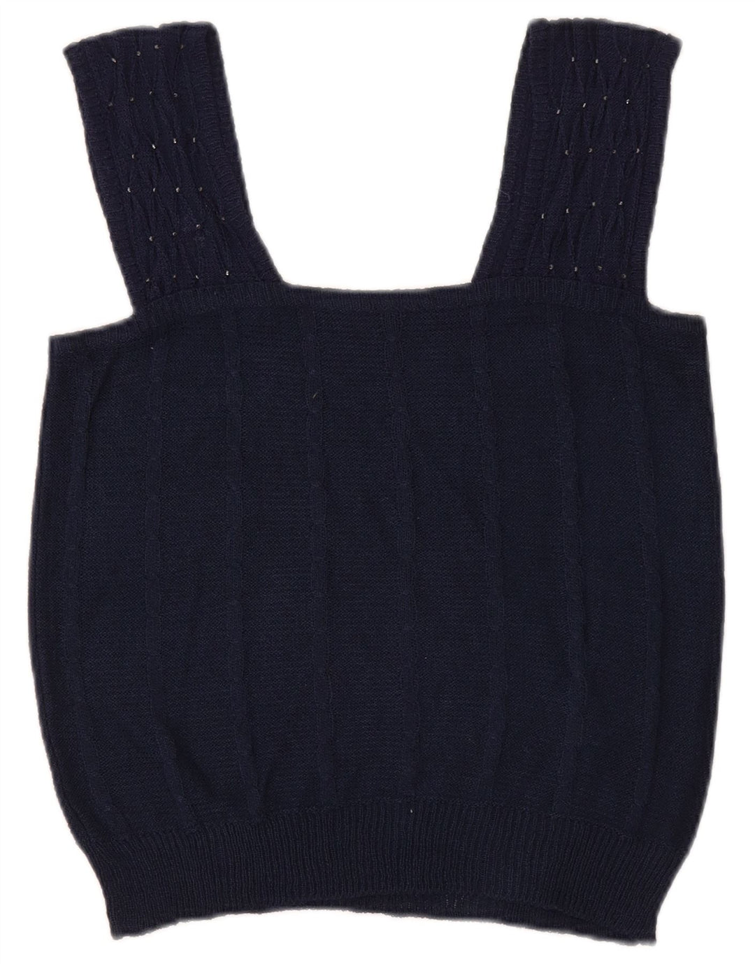 Top corto in maglia da donna vintage UK 8 piccolo blu navy