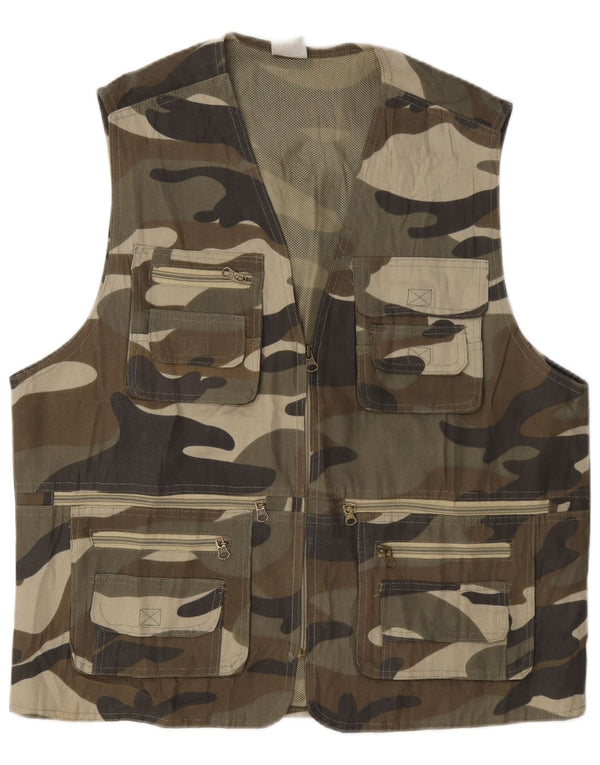 Vintage Mens Utility Gilet UK 38 Medium Khaki Camouflage Cotton