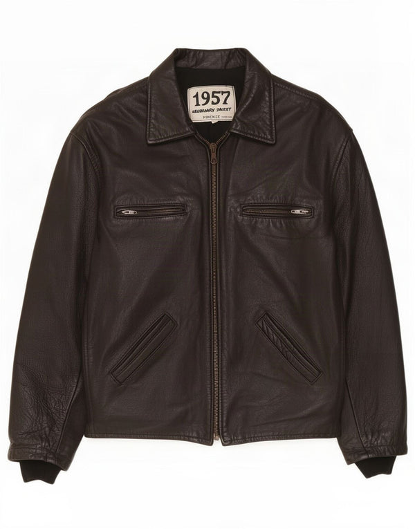Giacca leggendaria 1957 Giacca in pelle da uomo UK 40 Large Nera