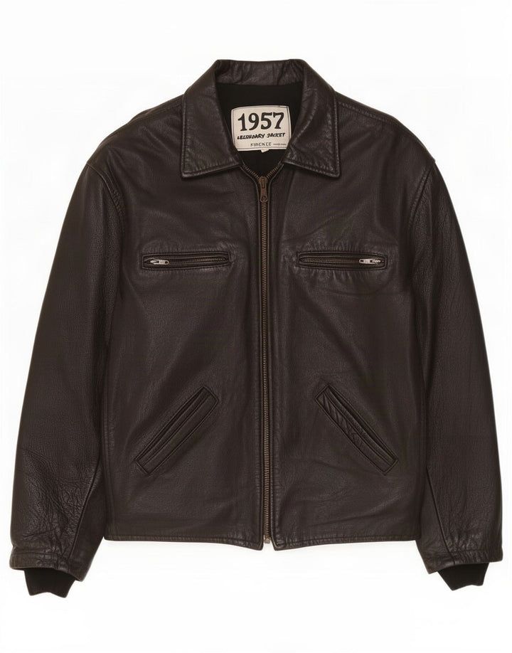Giacca leggendaria 1957 Giacca in pelle da uomo UK 40 Large Nera