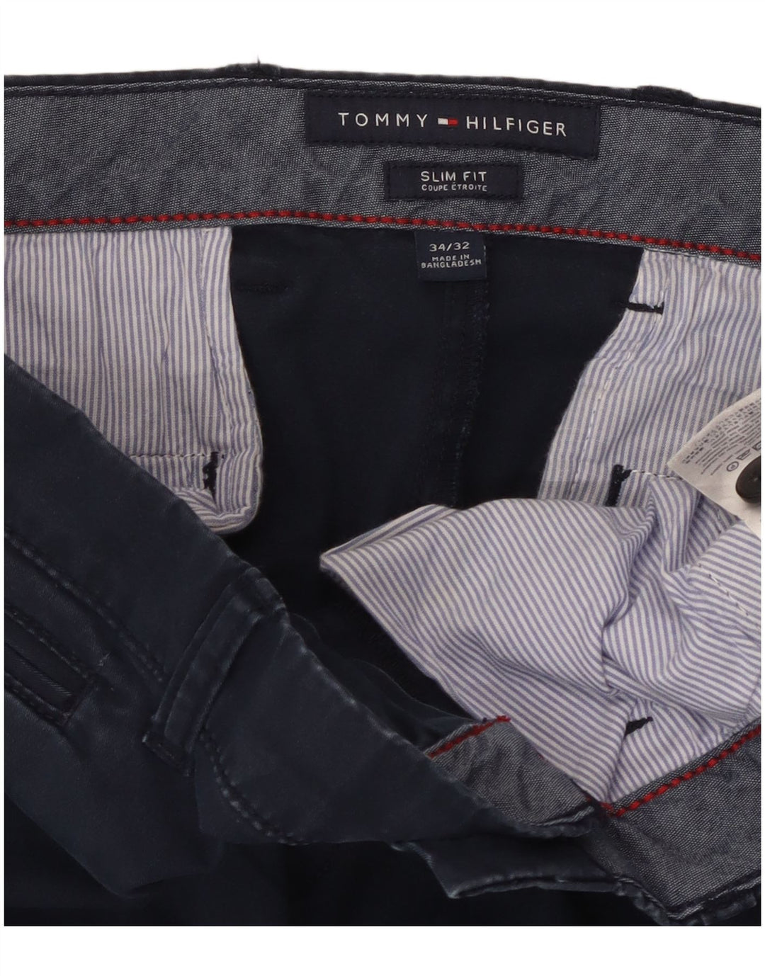TOMMY HILFIGER Pantaloni chino slim fit da uomo W34 L32 cotone blu navy
