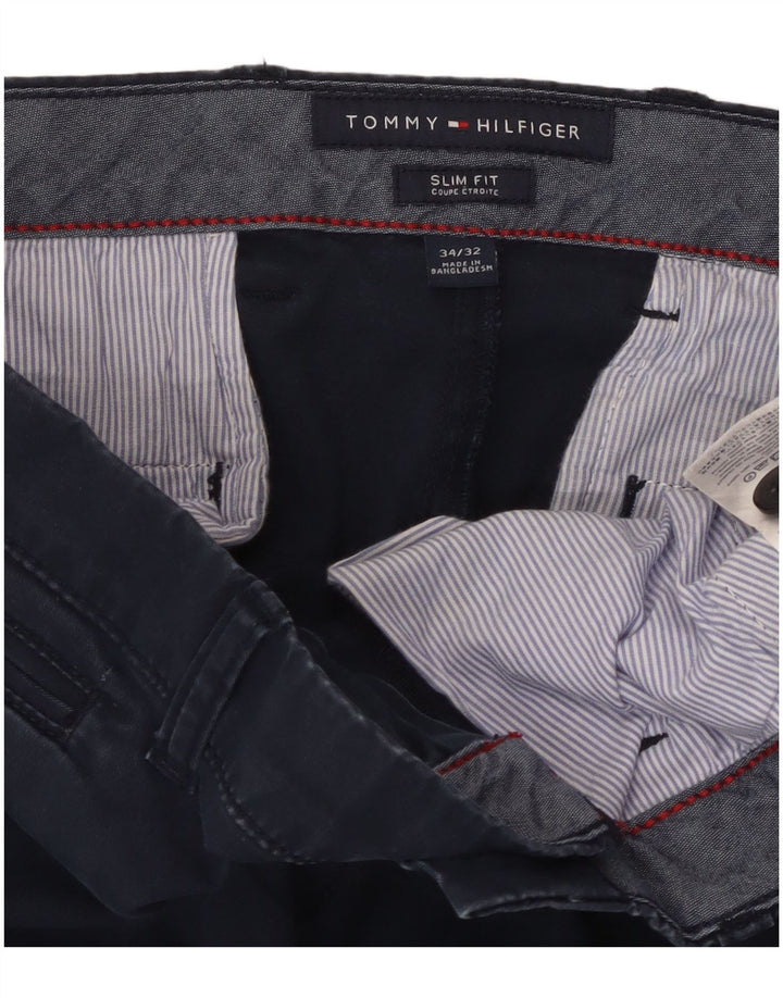 TOMMY HILFIGER Pantaloni chino slim fit da uomo W34 L32 cotone blu navy