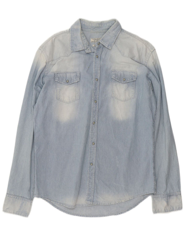 Camicia di jeans slim fit Zara da uomo lavaggio acido XL blu gessato