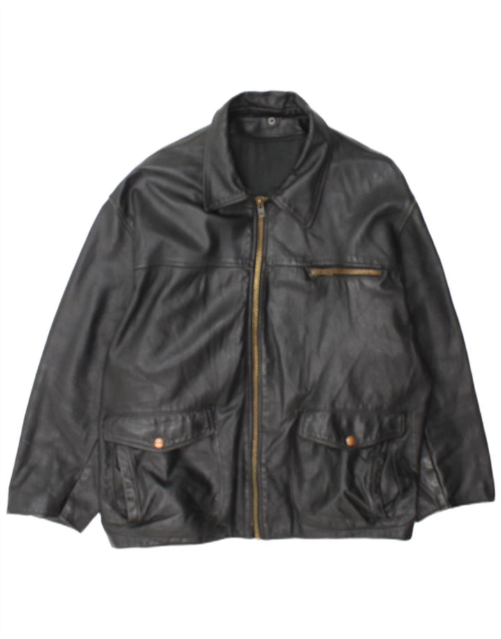 Giacca in pelle vintage da uomo UK 42 XL nera