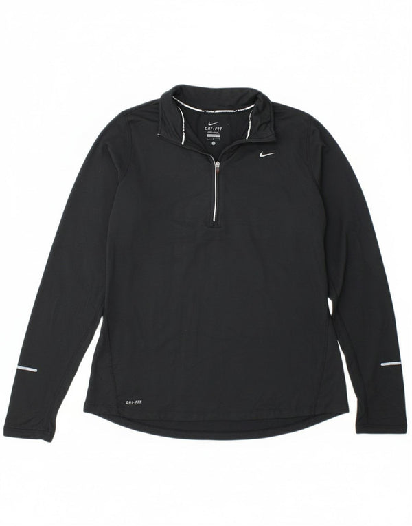 Nike Dri Fit Zip Neck Top da donna manica lunga UK 14 Large Nero Poliestere