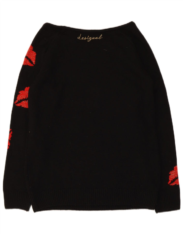Desigual Donna Maglione con scollo a barchetta con grafica UK 12 Medio Nero