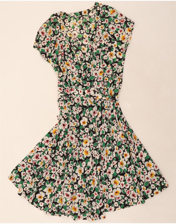Abito vintage da donna a portafoglio UK 12 medio floreale multicolore