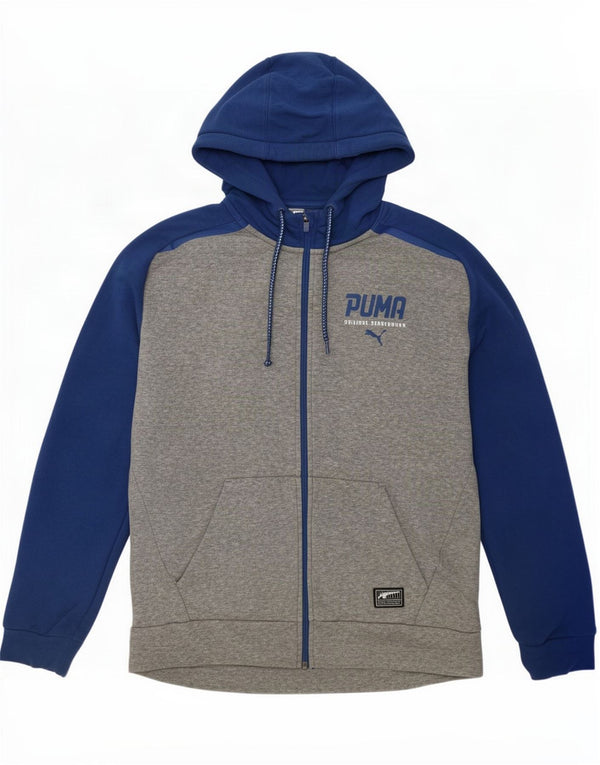Felpa con cappuccio e zip grafica da uomo Puma in cotone color block grigio medio