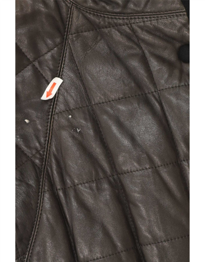 Cappotto in pelle imbottito da donna vintage UK 12 medio nero