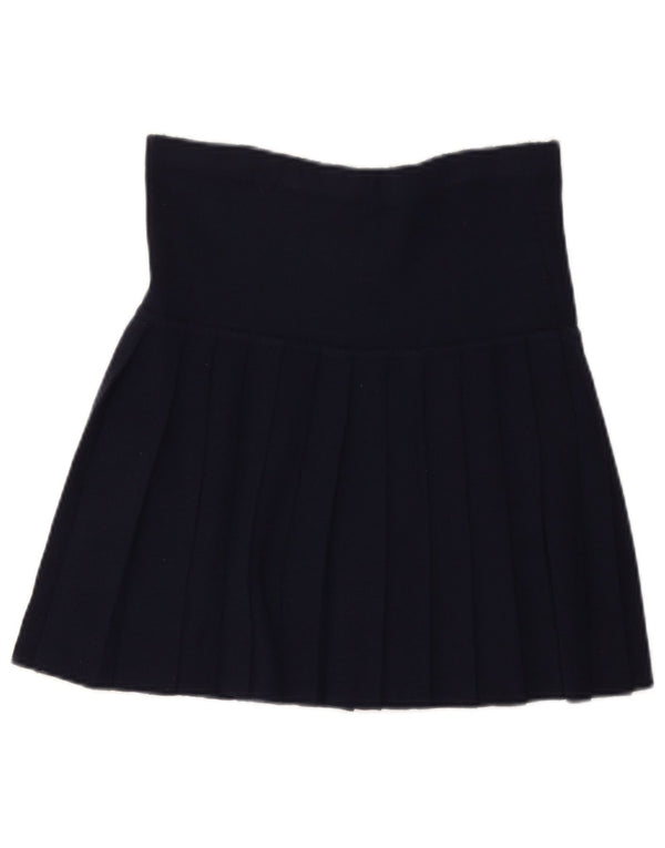 Gonna a pieghe mini coltello lavorata a maglia da donna vintage piccola W27 in lana blu navy