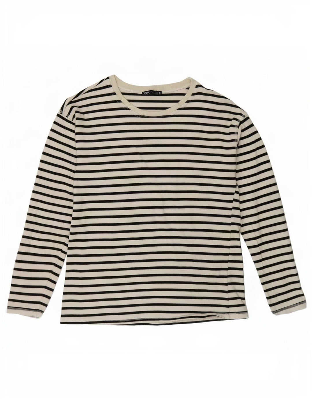 Top Zara da donna a maniche lunghe UK 10 piccolo cotone a righe bianche