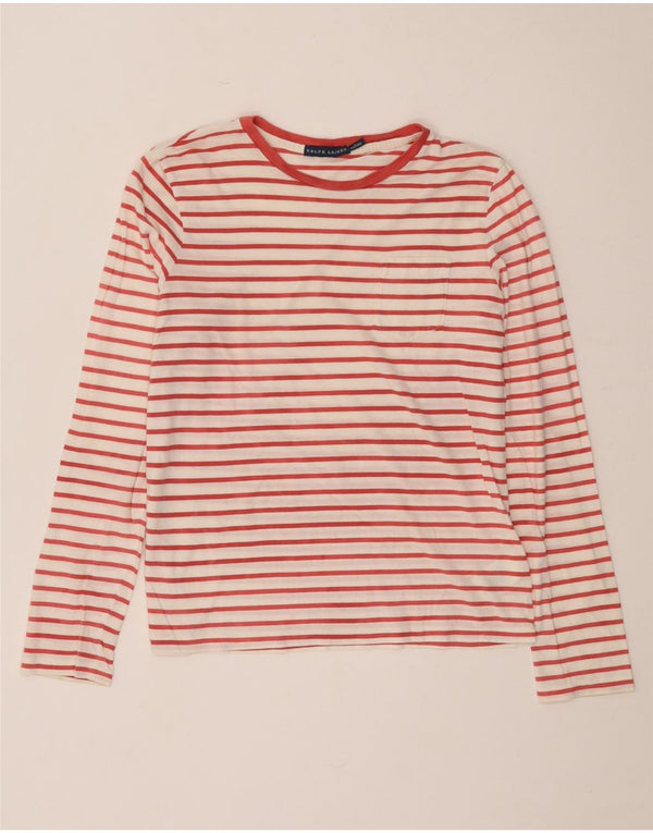 Top da donna Ralph Lauren a maniche lunghe UK 14 grande cotone a righe rosse