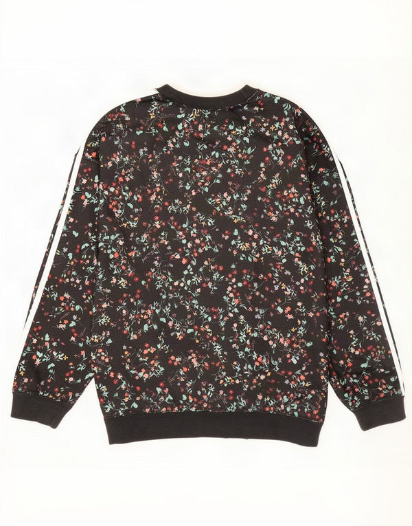 Adidas Donna Felpa Maglione UK 12 Medium Nero Floreale Poliestere