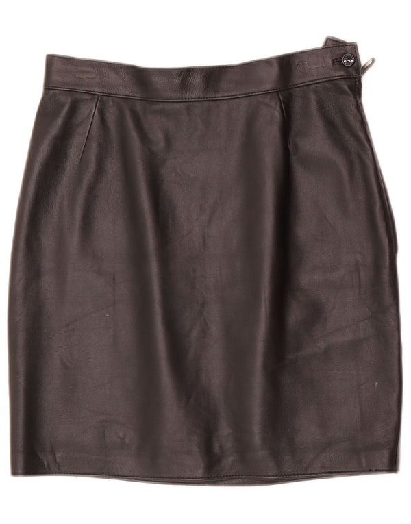 Mini gonna in pelle vintage da donna W28 media nera