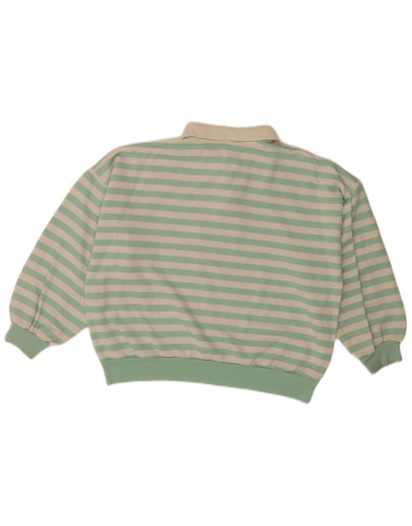 Felpa da donna vintage maglione UK 14 grande verde a righe retrò