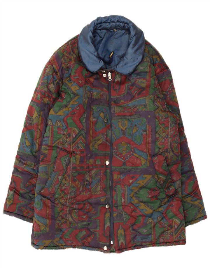 Giacca imbottita reversibile da uomo vintage UK 40 Grande motivo geometrico multicolore