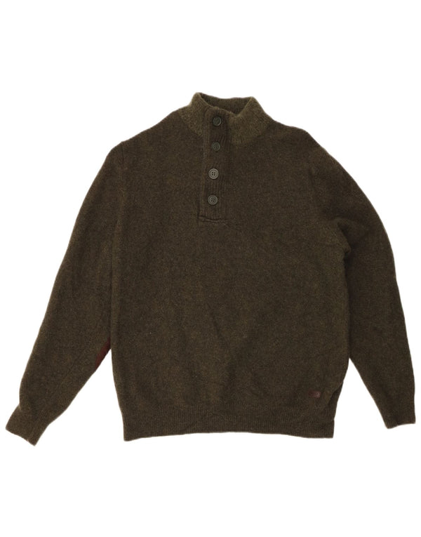BARBOUR Womens Button Neck Jumper Sweater UK 18 XL Green Wool