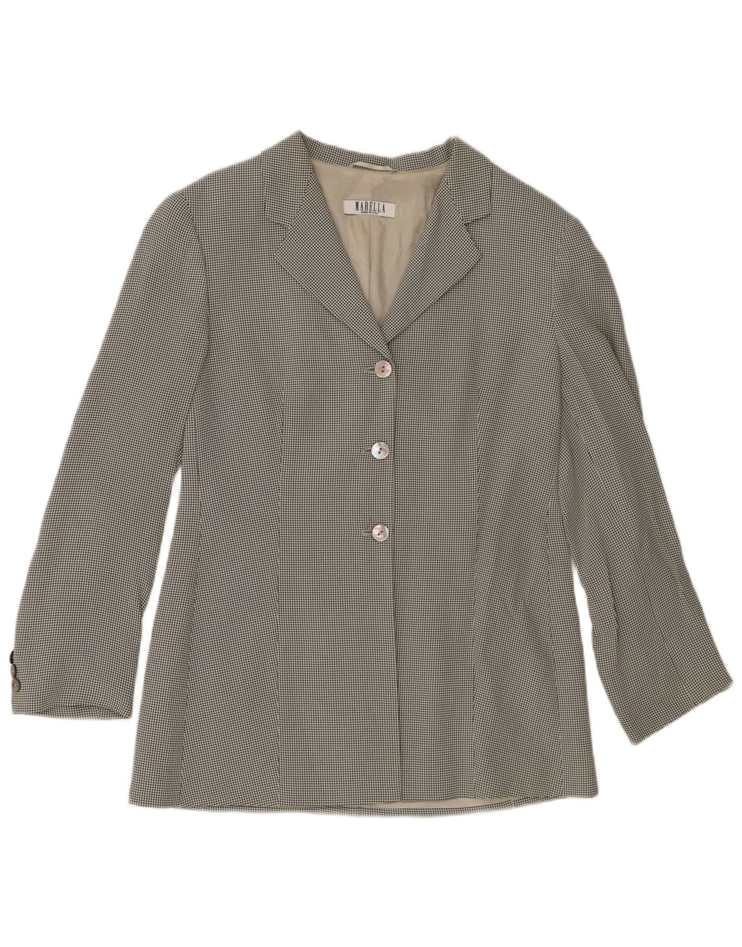 Giacca blazer a 3 bottoni da donna Marella UK 14 grande viscosa pied de poule bianca