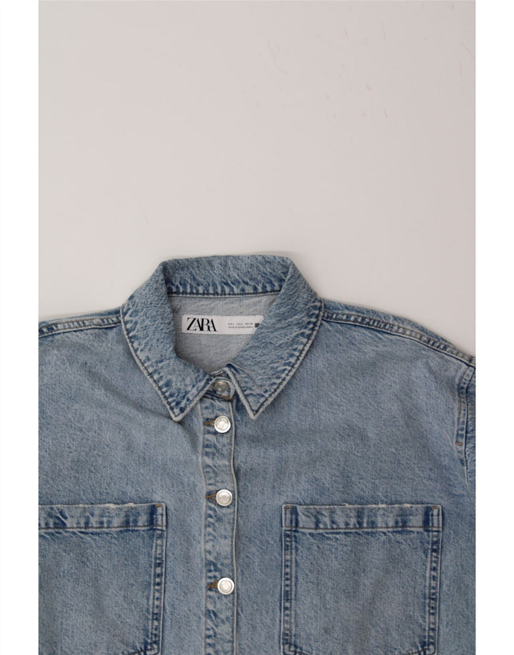 ZARA Womens Crop Denim Jacket UK 16 Large Blue Cotton Vintage Zara and Second-Hand Zara from Messina Hembry 