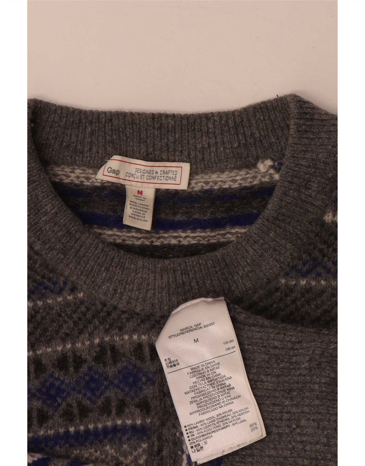 Maglione maglione girocollo da donna Gap UK 14 Lana Fair Isle grigio medio