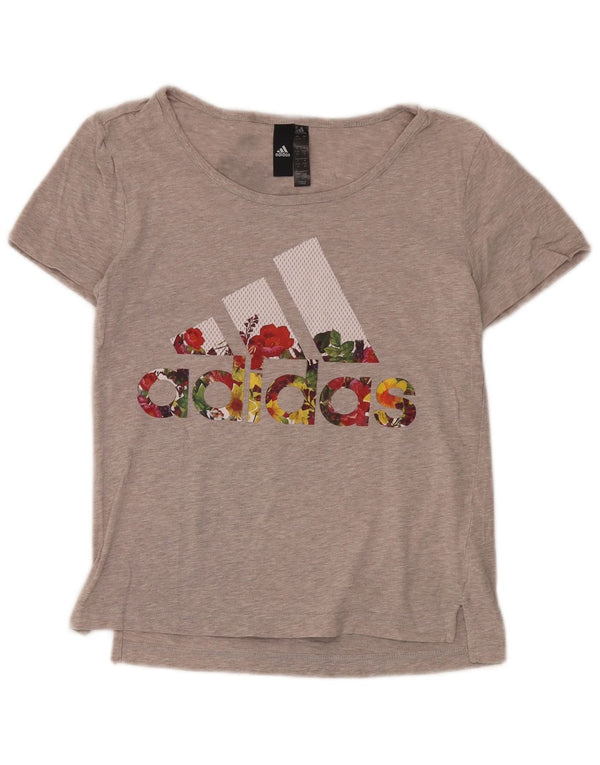 T-shirt grafica da donna Adidas Top UK 8/10 piccolo cotone chiazzato grigio