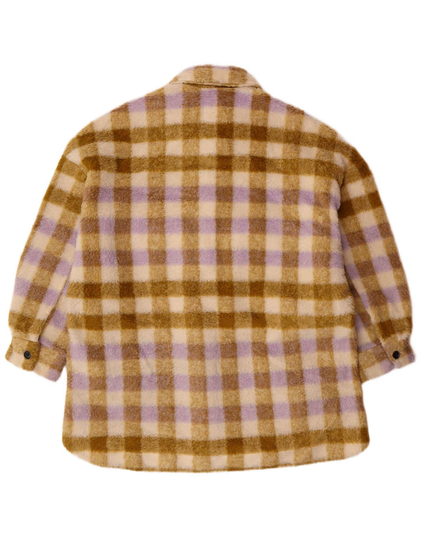 Giacca in pile oversize da donna Zara UK 10 Small Poliestere scozzese beige