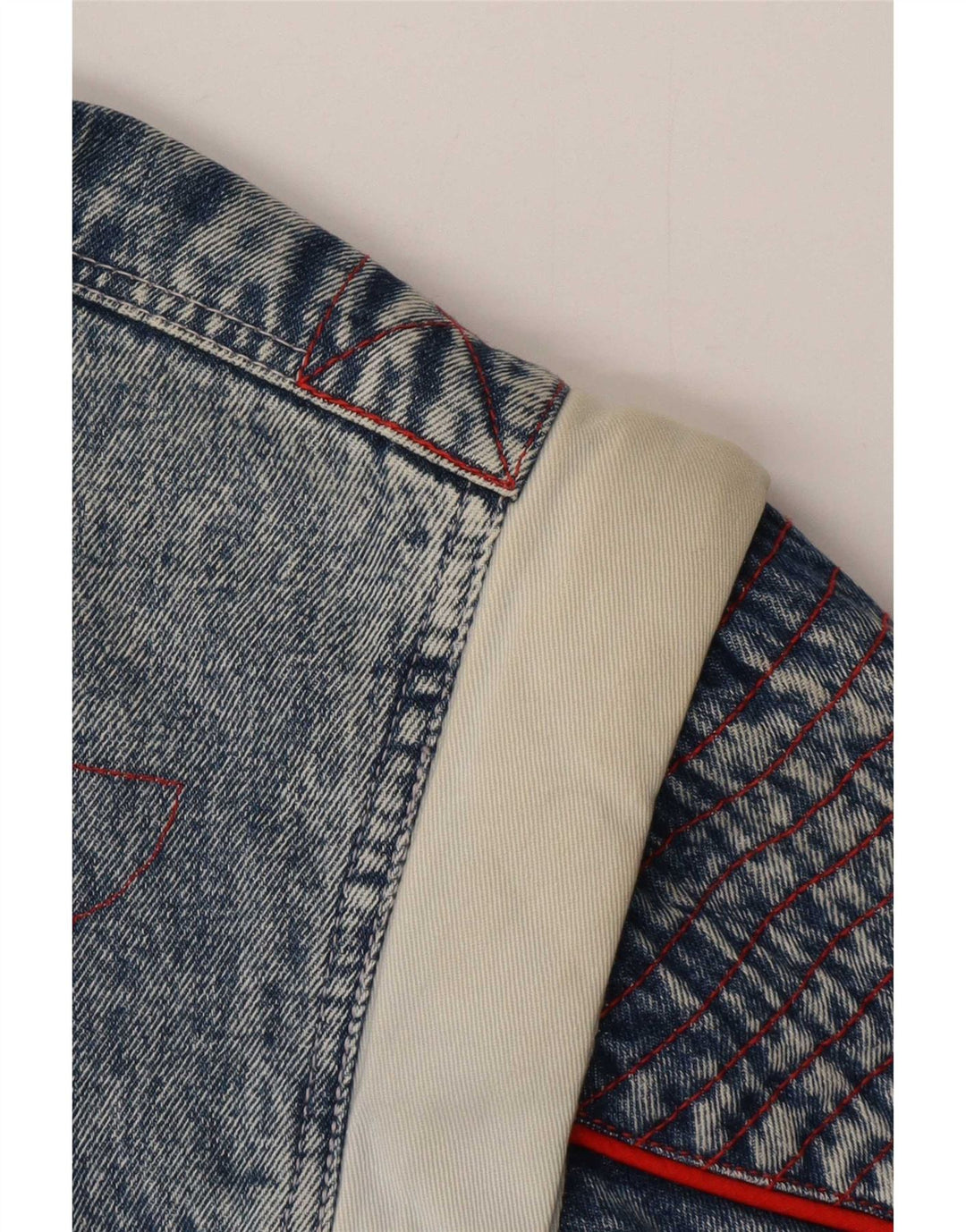 Giacca vintage in denim Sherpa da uomo IT 48/50 in cotone color block blu medio