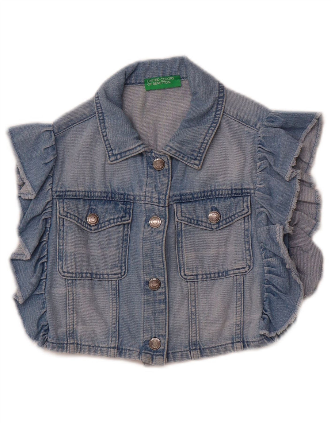 Gilet in denim corto per bambina Benetton 10-11 anni XL cotone blu