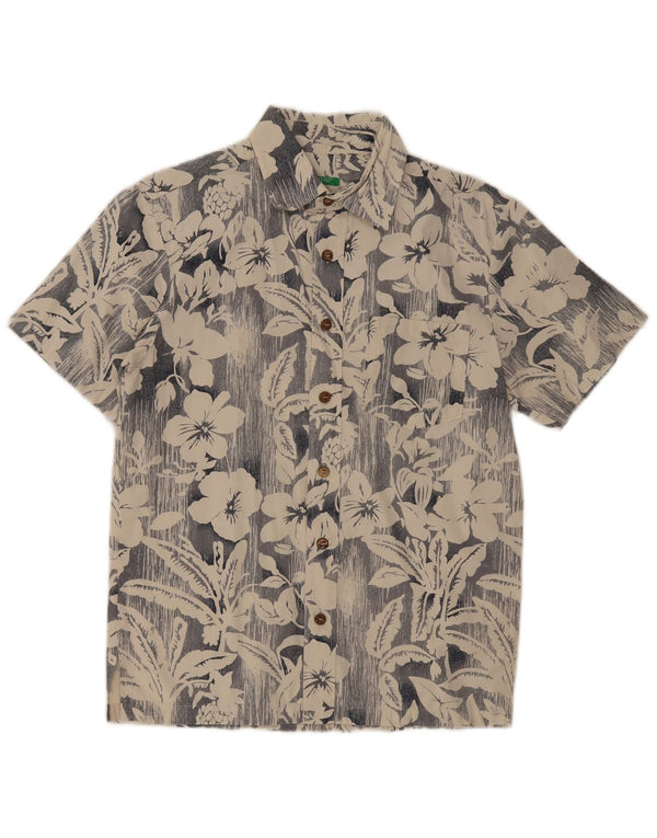 Camicia a maniche corte da uomo Benetton piccola in cotone floreale beige