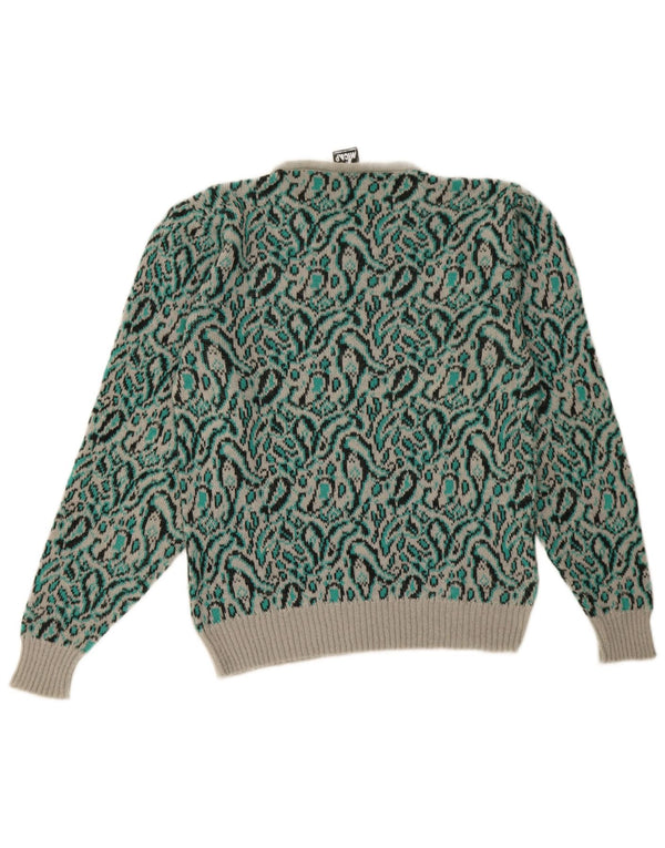 Maglione maglione girocollo da donna vintage UK 14 Lana Paisley verde medio