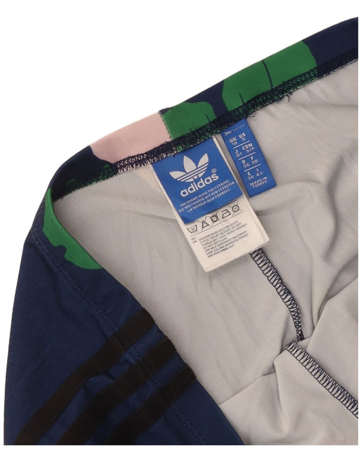 Adidas Womens Leggings UK 10 Small Navy Blue Floral Polyester