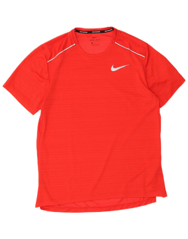 T-shirt Nike da uomo Dri Fit, top in poliestere gessato rosso medio