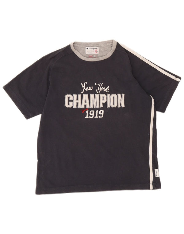 T-shirt grafica Champion da donna New York Top UK 14 Large Blu Navy