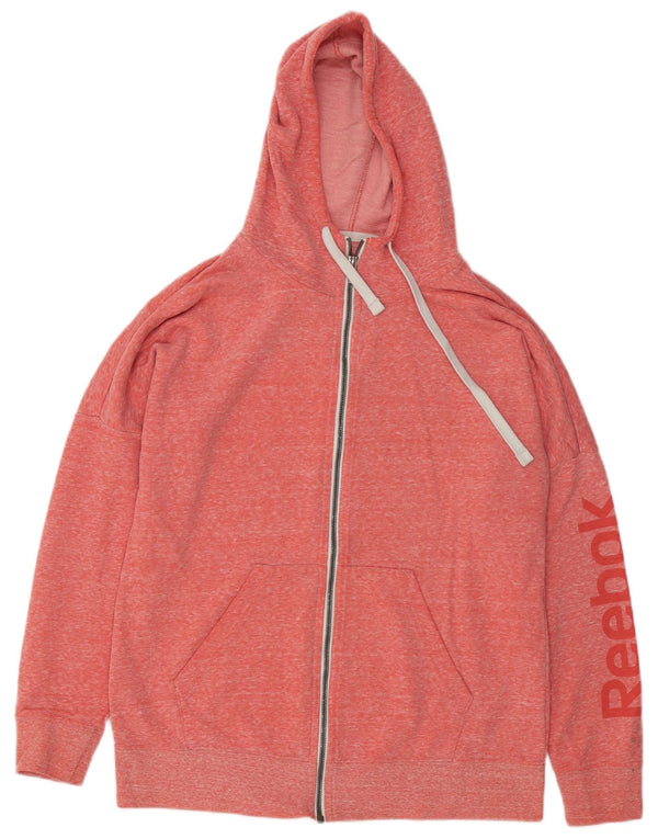Felpa con cappuccio e zip grafica Reebok da donna UK 16/18 Large in cotone chiazzato rosa