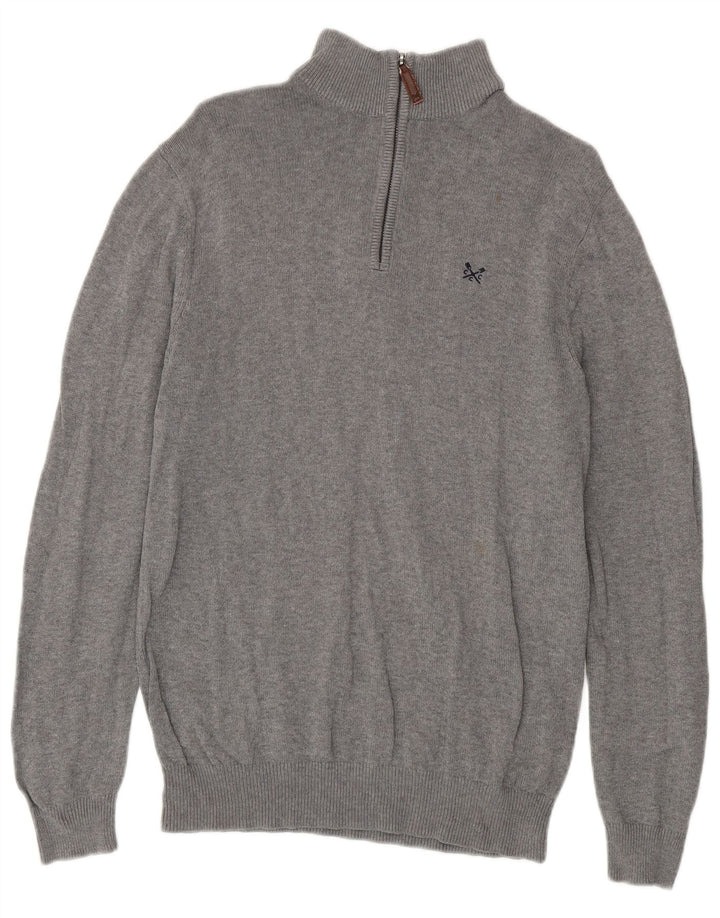 Crew Clothing Maglione da uomo con zip e collo piccolo in cotone grigio