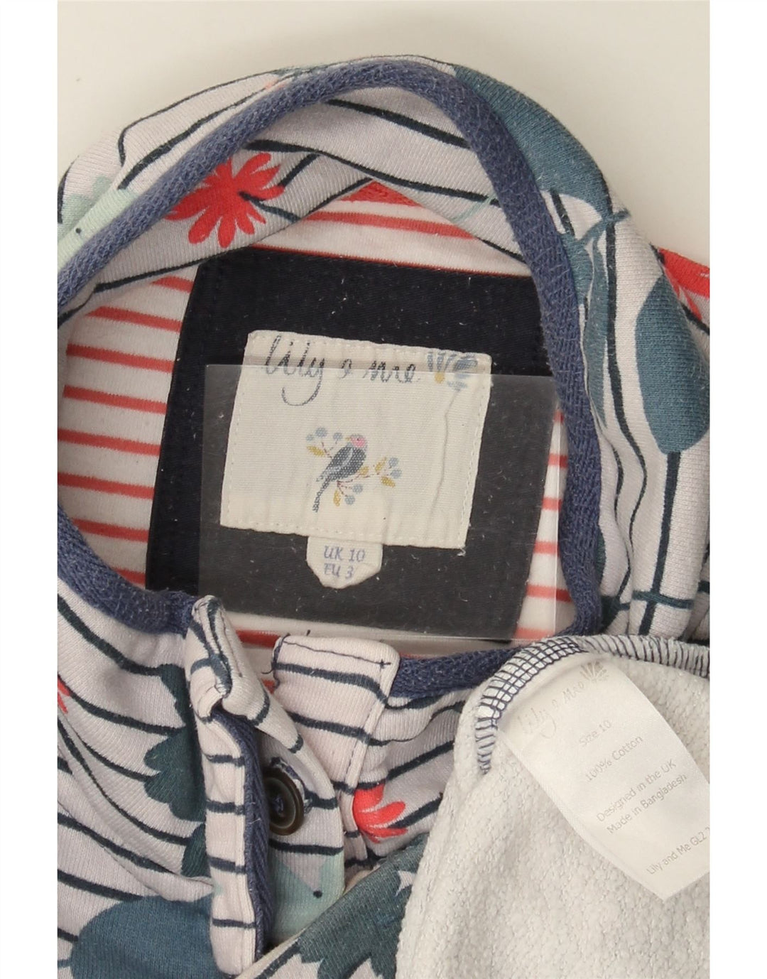 JOULES Felpa da donna con collo abbottonato, maglione UK 10, piccolo motivo floreale bianco