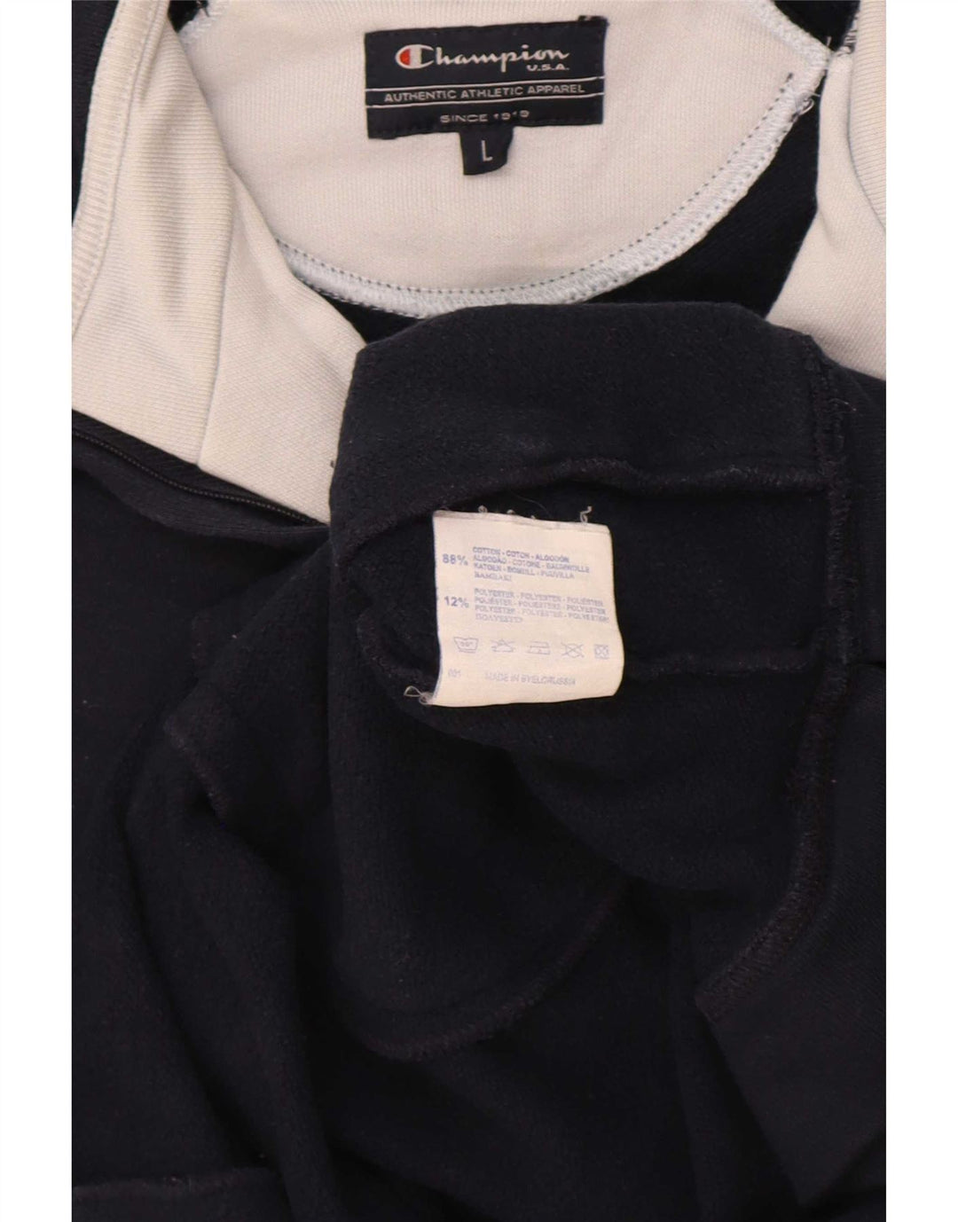 Champion Mens Zip Neck Sweatshirt Jumper Large Navy Blue Cotton