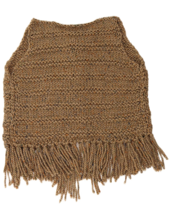 Maglione cardigan senza maniche corto da donna vintage UK 14 grande marrone