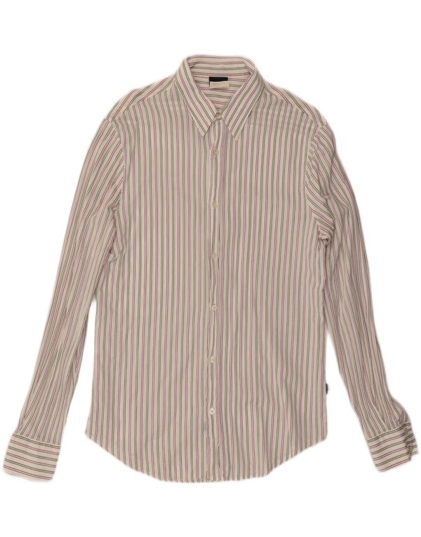 JUST CAVALLI Mens Shirt XL White Pinstripe Cotton
