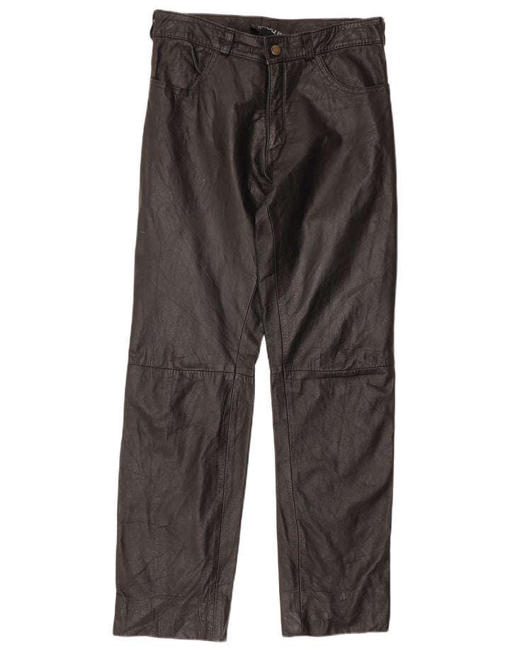 Pantaloni dritti in pelle vintage da donna W30 L29 neri
