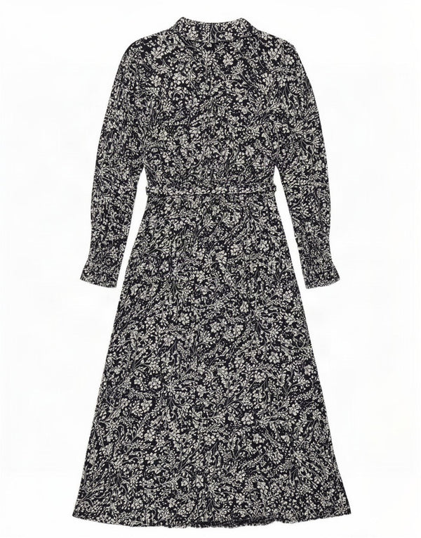Abito lungo a maniche lunghe da donna Marks & Spencer UK 10 piccolo floreale blu navy