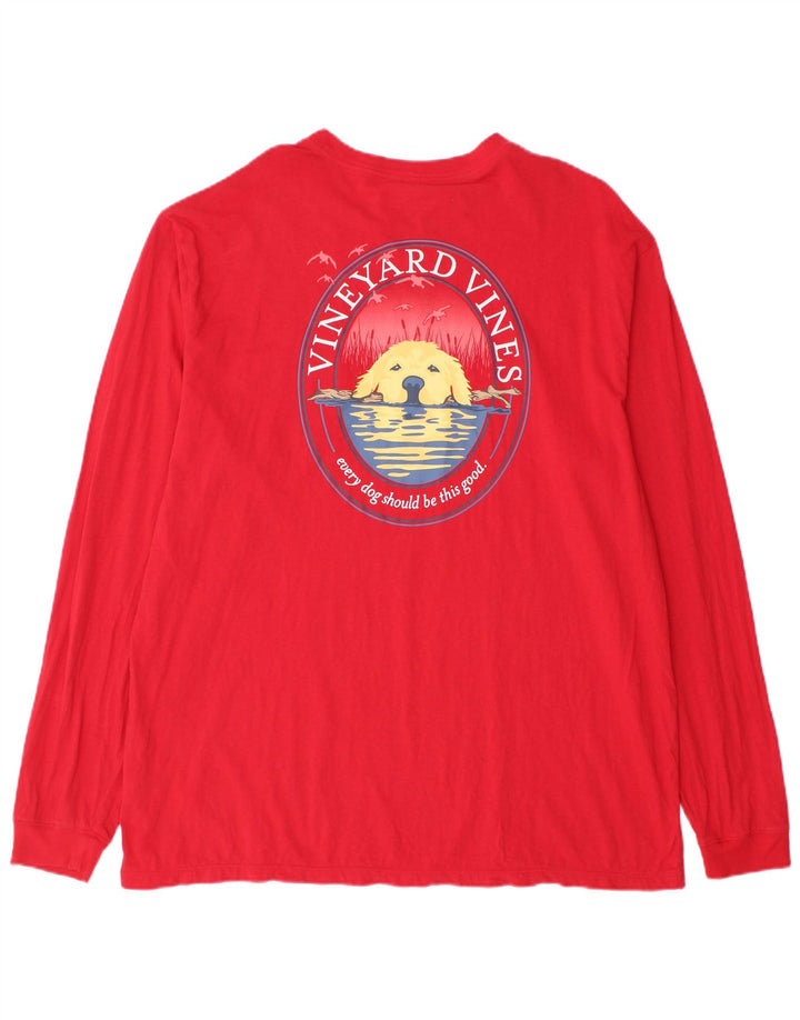 VINEYARD VINES Top grafico da uomo a maniche lunghe XL in cotone rosso