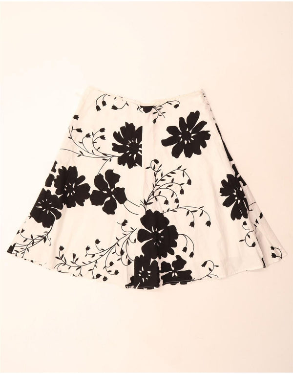 Gonna a trapezio da donna Monsoon UK 14 Large W34 Cotone floreale bianco