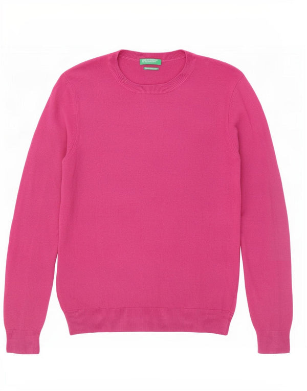 Maglione maglione girocollo da donna Benetton UK 12 Lana rosa medio